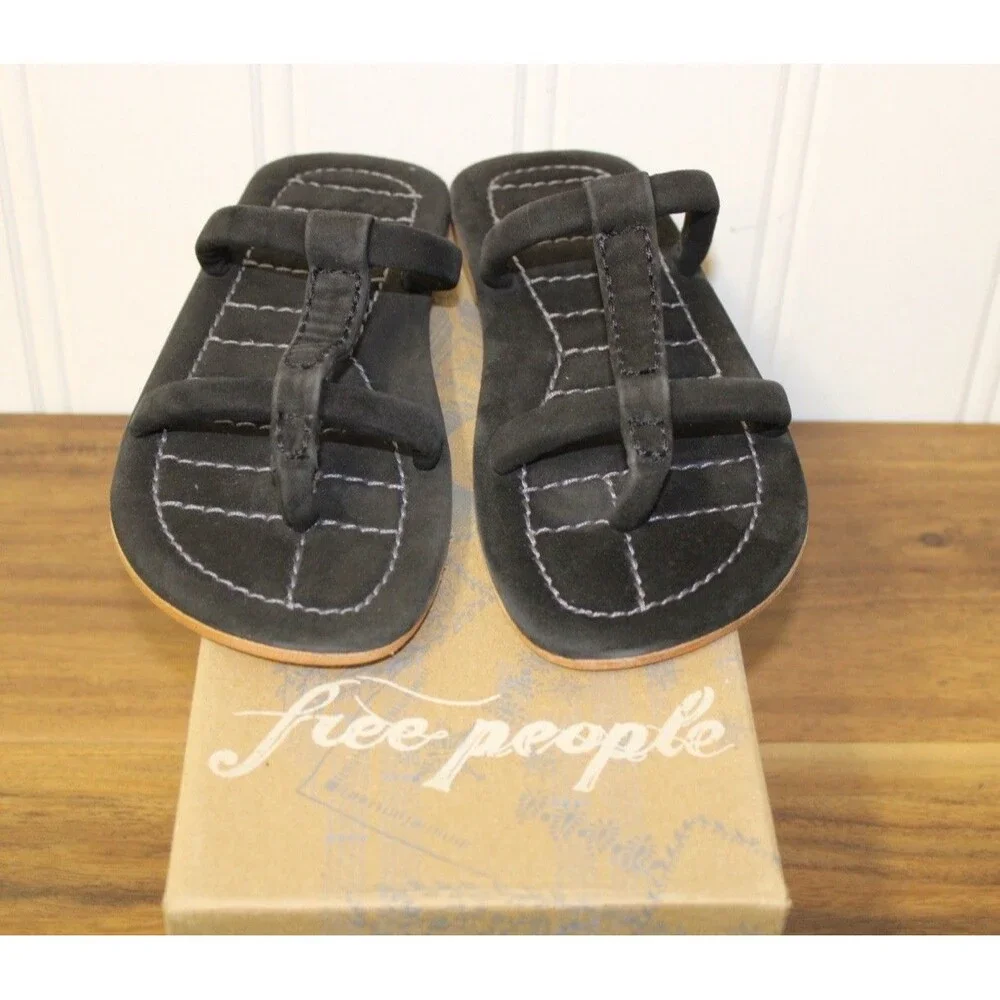 Free People Hadden Suede Slide Sandal Color Black Boho Minimalist Size‎ 7.5